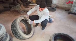 الأول من نوعه في قطاع غزة.. شاب يحول إطارات السيارات التالفة لمنتج مفيد للبيئة