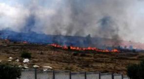 مستوطنون يضرمون النيران في أراضي المواطنين غرب رام الله