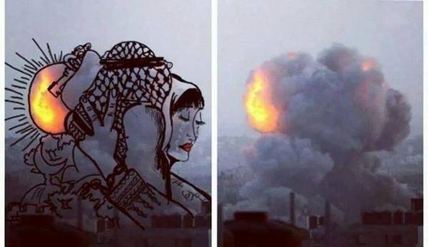 بالصور... الرسم بدخان الغارات.. خيال فني فلسطيني شكله وعي الحرب