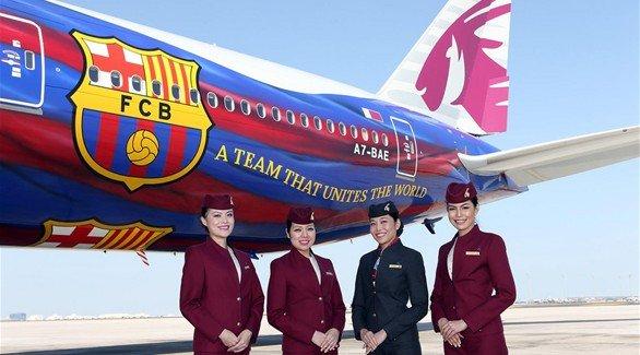 شعار برشلونة على "بوينغ 777" القطرية شعار برشلونة على "بوينغ 777" القطرية