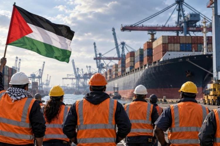 عمال الموانئ في 17 دولة يحتجون ضد شحن الأسلحة إلى "إسرائيل" عمال الموانئ في 17 دولة يحتجون ضد شحن الأسلحة إلى "إسرائيل"
