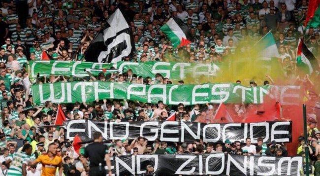 جمهور نادي سيلتك ينظم وقفة تضامن مع الشعب الفلسطيني خلال تتويجه بطلا للدوري الاسكتلندي