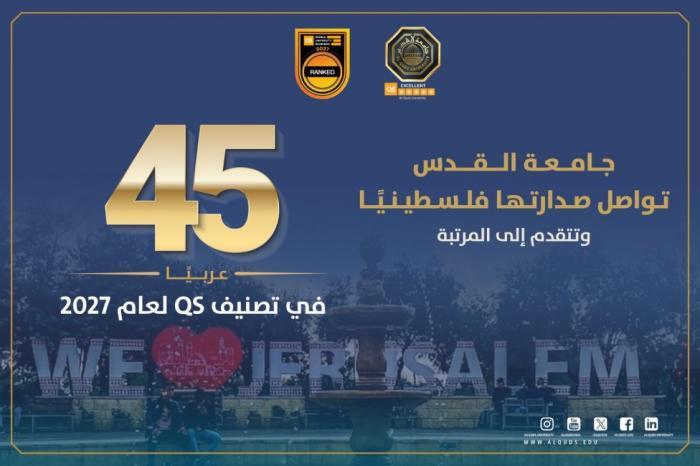 جامعة القدس تواصل صدارتها فلسطينيًا وتتقدم إلى المرتبة 45 عربيًا في تصنيف QS لعام 2027