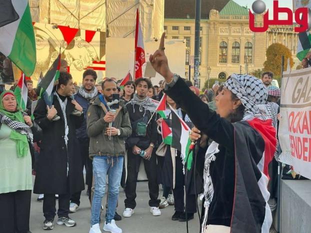 صور وفيديو| تظاهرة أمام مقر رئاسة الوزراء النمساوية في فيينا رفضاً للحرب على قطاع غزة