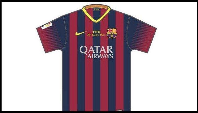 لاعبو برشلونة سيرتدون قمصانا مكتوب عليها &quot;تيتو فيلانوفا خالد إلى الأبد&quot;